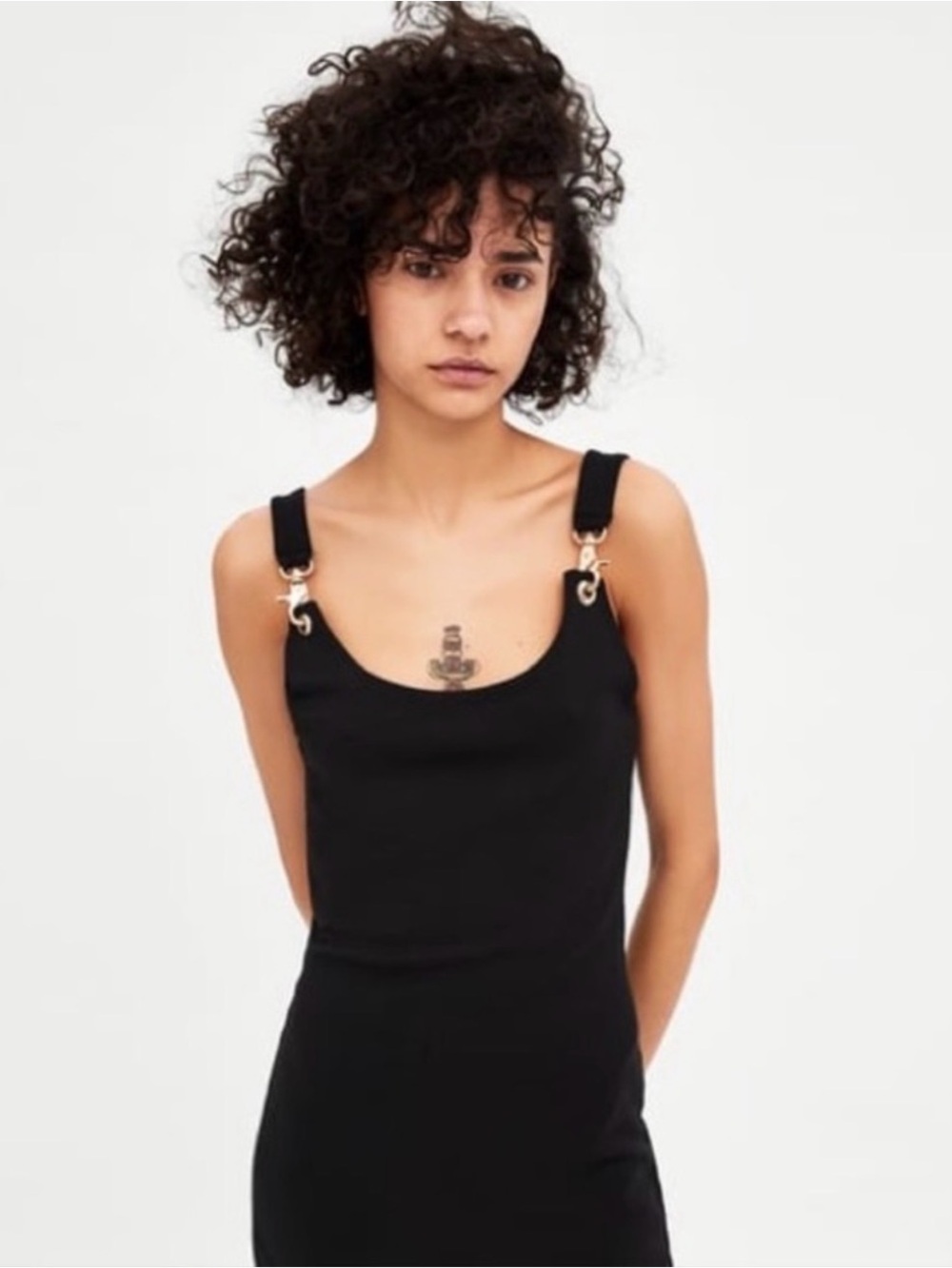 Zara Black Mini Dress with Gold Hardware